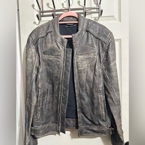 Zara Distressed Gray Leather Jacket